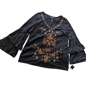 INC International Concepts Woman Embroidered Layered Bell Sleeve Shirt Size 0X